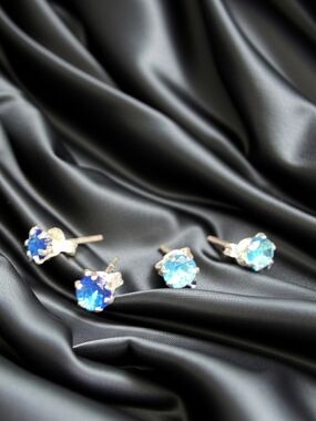 Sterling Silver 925 Stud Earrings with Blue Aqua Gemstones - Women Jewelry